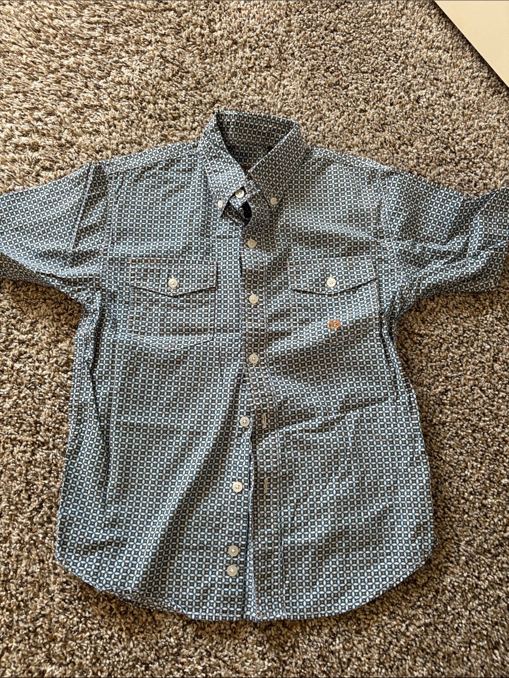 Boys Short-Sleeve Button-Up Shirt - Blue/orange Geometric Print